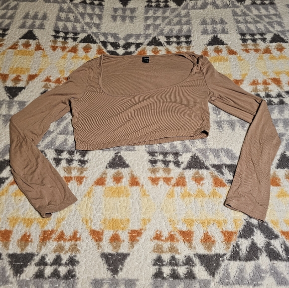 SHEIN Scoop Neck Knit Tan Crop Top Size Large - Picture 3 of 5
